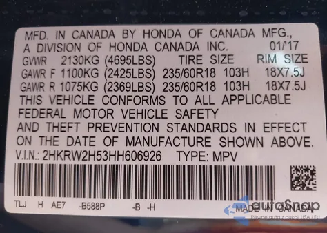 2017 Honda Cr-V Ex z USA, uszkodzony, nr VIN 2HKRW2H53HH606926